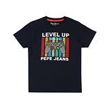 Pepe Jeans Half Sleeves Level Up Text Printed Tee - Navy Blue