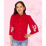 Cutecumber Full Sleeves  Floral Printed Shirt Styles Party Top - Fuchsia Pink