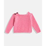 MayRa Knits Full Sleeves Self Designed Woollen Hand Knitted Sweater - Pink