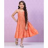 BIBA Sleeveless Floral & Leaves Printed Tiered Kurta - Orange