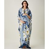 The Kaftan Company Three Fourth Sleeves Floral  Printed Maternity Kaftan  With Nursing Access - Blue