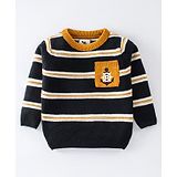 Yellow Apple Full Sleeves Pullover Sweater Stripe Design - Black