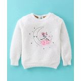 Yellow Apple Full Sleeves Pullover Sweater Girl Print with Embellishments - White