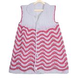 Little Croche Creations Sleeveless Waves Designed Winter Dress - Pink & White