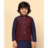 KISAH Cotton Tencel Blend Sleeveless Paisley Woven Design  Nehru Jacket - Purple & Maroon