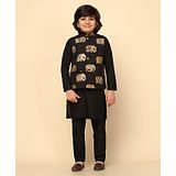 KISAH Cotton Tencel Blend Full Sleeves Solid Kurta Pyjama With Elephant Motif  Foil Printed Jacket - Black