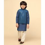 KISAH Cotton Tencel Blend Full Sleeves Solid Kurta & Pyjama With  Embroidered  & Sequin Embellished  Jacket Set - Blue