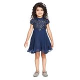 Peppermint Half Sleeves Sequin Embellished Bodice Detailed Fit & Flared Party Dress -Navy Blue