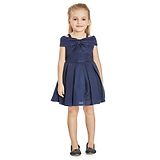 Peppermint Cold Shoulder Bow Detailed Box Pleated Shimmer  Party Dress - Navy Blue