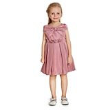 Peppermint Cold Shoulder Bow Detailed & Floral Applique Box Pleated Shimmer  Party Dress - Pink