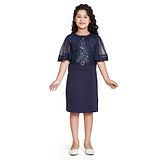 Peppermint Half Bell Sleeves Sequin Bodice Embellished A Line Dress - Navy Blue