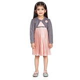 Peppermint Full Sleeves Floral Applique Jacket With Sequin Band Embellished Accordion Pleated Dress - Peach