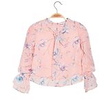 Peppermint Full Sleeves Frill Detailed Vintage Floral Printed Top - Peach