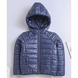 Nino Bambino Full Sleeves Solid Quilted Hooded Jacket - Navy Blue