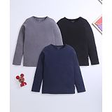 Nino Bambino 100% Cotton Pack Of 3 Full Sleeves Solid Tees - Grey Navy Blue & Black