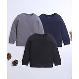 Nino Bambino 100% Cotton Pack Of 3 Full Sleeves Solid Sweatshirts - Grey Navy Blue & Black