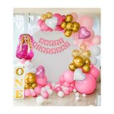 Special You Barbie theme DIY Combo for girls with barbie foil balloon decoration kit Pink white & Golden pack of 80 Items