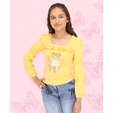 Cutecumber Full Sleeves Girl Printed Shimmer Detailed Top - Yellow