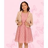 Cutecumber Full Sleeves Solid Jacket With Floral Lace Embellished  Fit & Flare Winter Dress    - Dusty Pink