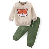 Babyhug 100% Cotton Knit Half Sleeves T-Shirt & Shorts With Fox Patch - Grey & Green