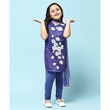 BIBA Half Sleeves Floral Printed Kurta With Solid Leggings & Dupatta Set - Blue