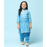 BIBA Three Fourth Sleeves Floral Foil Printed Kurta With Patiala & Dupatta Set - Blue