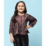 BIBA Viscose Full Sleeves Floral Motif Printed Top - Black