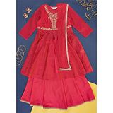 Akkriti by Pantaloons Full Sleeves Floral Embroidered & Dots Foil Printed  Kurta Skirt Dupatta Set - Coral Red