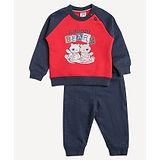 Wingsfield Full Sleeves Text & Bear Printed Sweatshirt & Joggers - Red