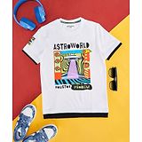 Pantaloons Junior Half Sleeves Placement Astroworld Text & UFO Printed Tee - White