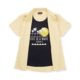 GINI & JONY Gini And Jony Half Sleeves Shirt with T-Shirt Attached Text Printed - Yellow