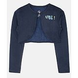 Kiddopanti Full Sleeves Vibe Text Printed  Crop Shrug  - Navy Blue