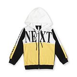 Earth Conscious Placement Next Text Printed Colour Blocked Fleece Hooded Jacket - Yellow & White