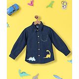 Nauti Nati Full Sleeves Dinosaur Printed Casual Denim Shirt - Navy Blue