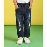 Nauti Nati Low Distress Light Fade Panda Applique Detailed Stretchable Jeans  - Navy Blue