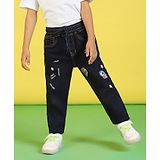 Nauti Nati Low Distress  Space & Star Applique Detailed Stretchable Jeans  - Navy Blue