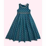 Akkriti by Pantaloons Sleeveless Floral Blocks Woven Designed With Lace Embellished Ethnic Dress - Teal Blue