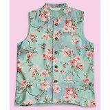 Indus Route by Pantaloons Sleeveless Floral Printed Ethnic Jacket - Mint Green