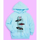 NUSYL Full Sleeves Back UFO Printed Hooded Sweatshirt - Blue