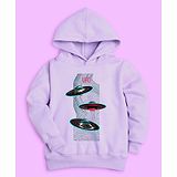 NUSYL Full Sleeves Back UFO Printed Hooded Sweatshirt - Purple