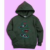 NUSYL Full Sleeves Back UFO Printed Hooded Sweatshirt - Green