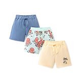 Bonfino 100% Cotton Knit Shorts with Octopus Print Pack of 3 - Blue Mint & Light Yellow