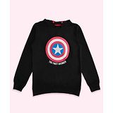 Pantaloons Junior Marvel Avengers Superheroes Featuring Full Sleeves Captain America Shield Printed Hooded Sweatshirt - Black