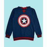 Pantaloons Junior Marvel Avengers Featuring Full Sleeves Captain America Shield Printed Cotton Hooded Sweatshirt - Cobalt Blue