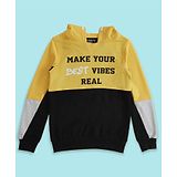 Pantaloons Junior Full Sleeves Make Your Best Vibes Real Printed Colour Blocked Cotton Hooded Sweatshirt - Yellow