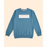 Pantaloons Junior Full Sleeves Placement Text Printed Cotton Sweatshirt - Teal Blue & Melange Grey