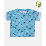 Softsens Half Sleeves Abstract Palm Trees & Flowers Printed Bamboo Tee - Blue