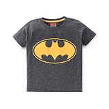 Babyhug 100% Cotton Knit Half Sleeves T-Shirt Batman Logo Graphic - Dark Grey