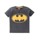 Babyhug 100% Cotton Knit Half Sleeves T-Shirt Batman Logo Graphic - Dark Grey