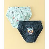 Revvo Junior Sinker Hipster Briefs Text Print Pack of 2 - Mint Green & Navy Blue